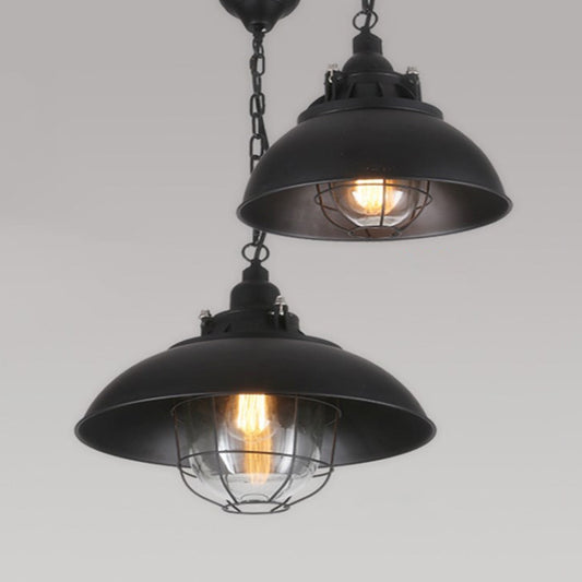 12"/16" W Bowl Metal Pendant Lighting Rustic 1-Light Bistro Hanging Lamp with Wire Cage and Clear Glass Shade in Black Clearhalo 'Art Deco Pendants' 'Black' 'Cast Iron' 'Ceiling Lights' 'Ceramic' 'Crystal' 'Industrial Pendants' 'Industrial' 'Metal' 'Middle Century Pendants' 'Pendant Lights' 'Pendants' 'Rustic Pendants' 'Tiffany' Lighting' 1968314