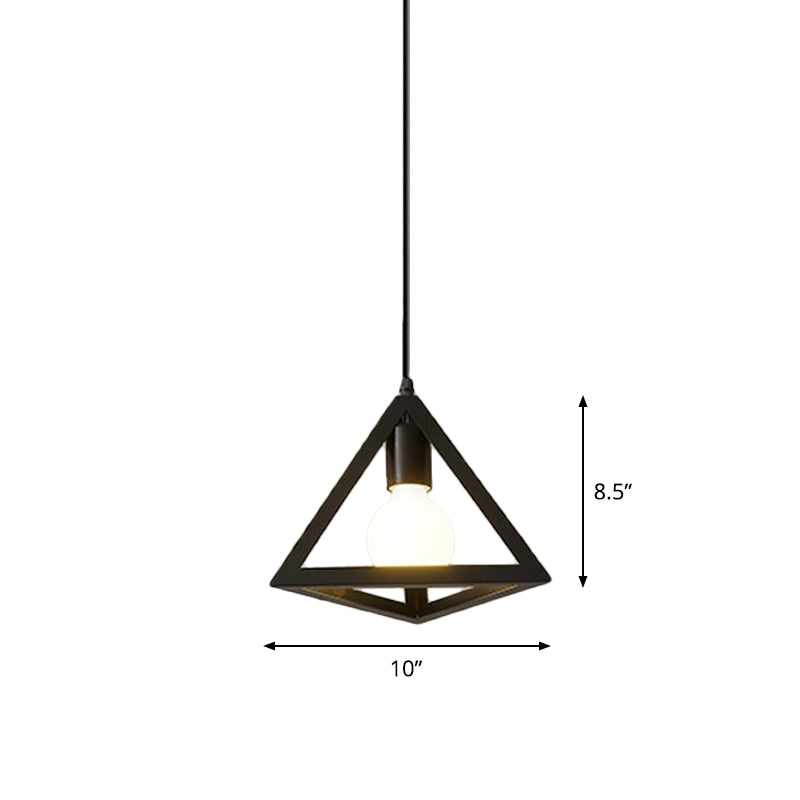 1 Bulb Iron Hanging Pendant Industrial Black Cylinder/Triangle/Square Dining Room Suspension Light Clearhalo 'Art Deco Pendants' 'Black' 'Cast Iron' 'Ceiling Lights' 'Ceramic' 'Crystal' 'Industrial Pendants' 'Industrial' 'Metal' 'Middle Century Pendants' 'Pendant Lights' 'Pendants' 'Rustic Pendants' 'Tiffany' Lighting' 1968354