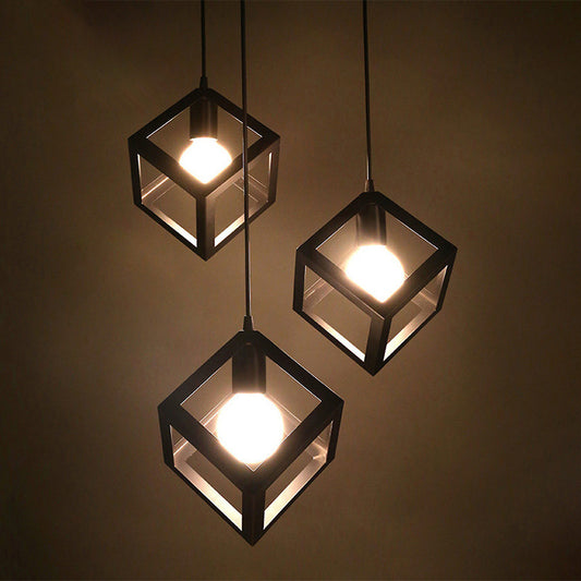1 Head Down Lighting Pendant Nordic Cube Frame Metal Ceiling Hang Light in White Clearhalo 'Art Deco Pendants' 'Cast Iron' 'Ceiling Lights' 'Ceramic' 'Crystal' 'Industrial Pendants' 'Industrial' 'Metal' 'Middle Century Pendants' 'Pendant Lights' 'Pendants' 'Tiffany' Lighting' 1968356