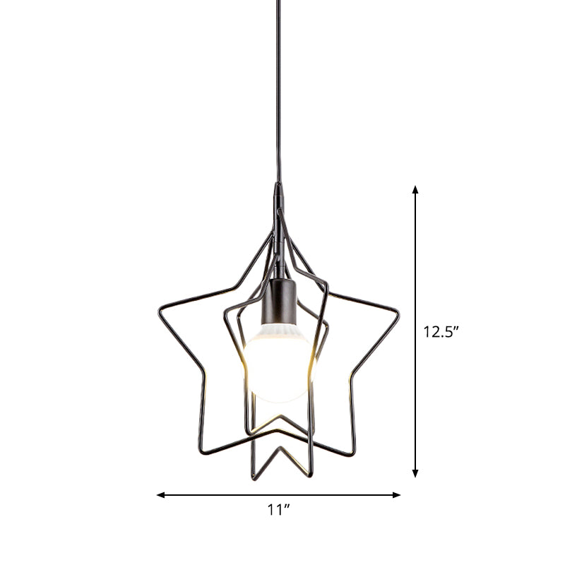 Round/Star Metal Hanging Lamp Loft Style Single-Bulb Bedroom Ceiling Pendant Light in Black Clearhalo 'Art Deco Pendants' 'Black' 'Cast Iron' 'Ceiling Lights' 'Ceramic' 'Crystal' 'Industrial Pendants' 'Industrial' 'Metal' 'Middle Century Pendants' 'Pendant Lights' 'Pendants' 'Rustic Pendants' 'Tiffany' Lighting' 1968366