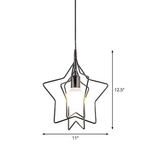 Round/Star Metal Hanging Lamp Loft Style Single-Bulb Bedroom Ceiling Pendant Light in Black Clearhalo 'Art Deco Pendants' 'Black' 'Cast Iron' 'Ceiling Lights' 'Ceramic' 'Crystal' 'Industrial Pendants' 'Industrial' 'Metal' 'Middle Century Pendants' 'Pendant Lights' 'Pendants' 'Rustic Pendants' 'Tiffany' Lighting' 1968366