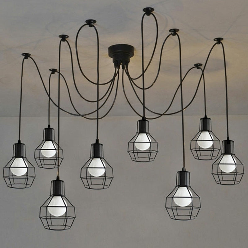 Industrial Ball Cage Swag Pendant 8-Head Iron Multiple Hanging Light in Black for Living Room Clearhalo 'Art Deco Pendants' 'Black' 'Cast Iron' 'Ceiling Lights' 'Ceramic' 'Crystal' 'Industrial Pendants' 'Industrial' 'Metal' 'Middle Century Pendants' 'Pendant Lights' 'Pendants' 'Rustic Pendants' 'Tiffany' Lighting' 1968368