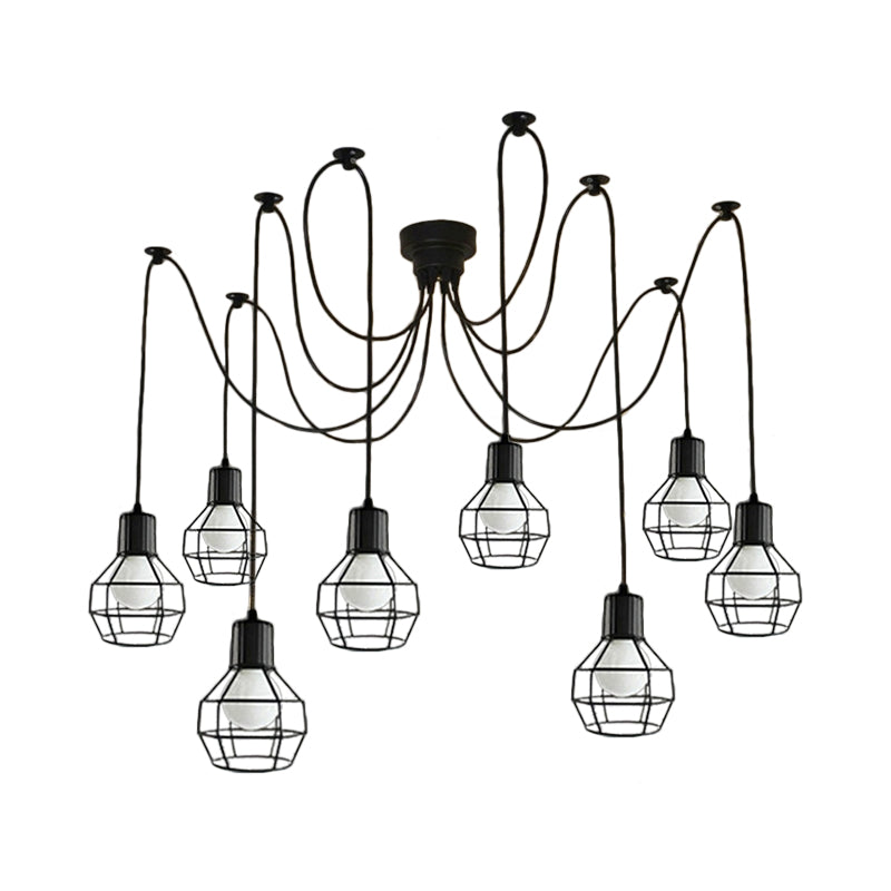 Industrial Ball Cage Swag Pendant 8-Head Iron Multiple Hanging Light in Black for Living Room Clearhalo 'Art Deco Pendants' 'Black' 'Cast Iron' 'Ceiling Lights' 'Ceramic' 'Crystal' 'Industrial Pendants' 'Industrial' 'Metal' 'Middle Century Pendants' 'Pendant Lights' 'Pendants' 'Rustic Pendants' 'Tiffany' Lighting' 1968370