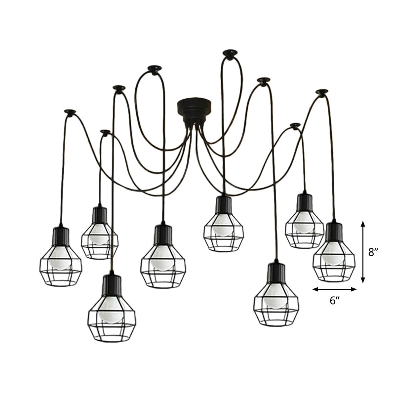 Industrial Ball Cage Swag Pendant 8-Head Iron Multiple Hanging Light in Black for Living Room Clearhalo 'Art Deco Pendants' 'Black' 'Cast Iron' 'Ceiling Lights' 'Ceramic' 'Crystal' 'Industrial Pendants' 'Industrial' 'Metal' 'Middle Century Pendants' 'Pendant Lights' 'Pendants' 'Rustic Pendants' 'Tiffany' Lighting' 1968371