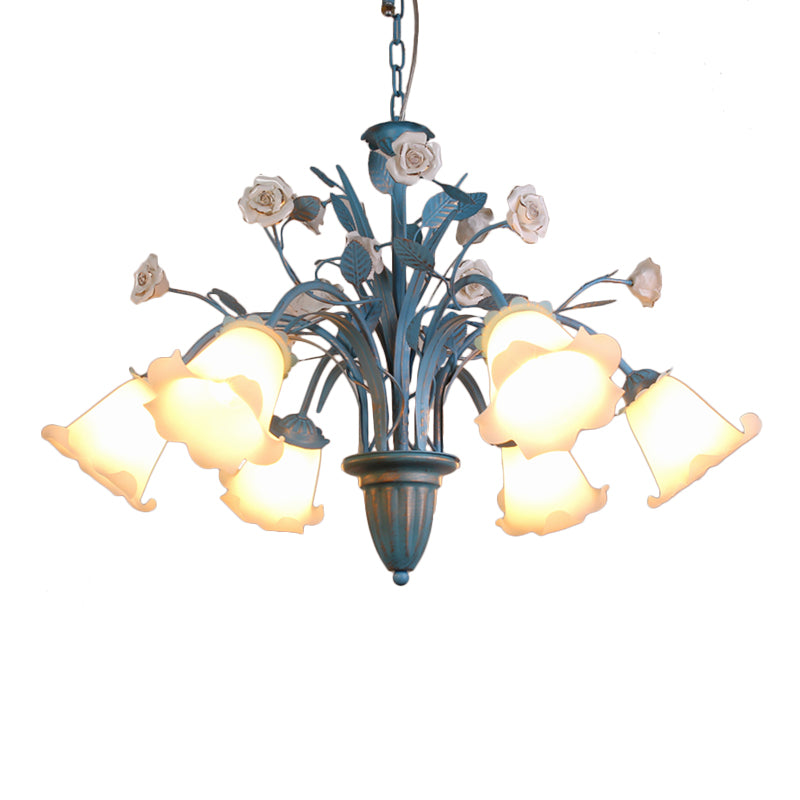 White Glass Orchid/Magnolia Chandelier Korean Flower 5/6/8-Light Living Room Ceiling Pendant Lamp in Blue 6 White B Clearhalo 'Ceiling Lights' 'Chandeliers' Lighting' options 1968405_deacbeba-32cc-4af2-82d5-4e96d1e822dc