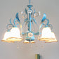 3/5/8-Bulb Up Chandelier Countryside Bedroom Pendant Lamp with Flower White Frosted Glass Shade and Crystal Decor in Blue Clearhalo 'Ceiling Lights' 'Chandeliers' Lighting' options 1968432