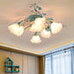7/9 Lights Semi Flush Mount Korean Garden Flower Frosted Class Flush Ceiling Light in White/Pink 7 White Clearhalo 'Ceiling Lights' 'Close To Ceiling Lights' 'Close to ceiling' 'Semi-flushmount' Lighting' 1968518