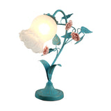 1-Bulb Night Light Pastoral Floral Frosted Milky Glass Table Lamp with Arched Arm in Blue/Beige Clearhalo 'Lamps' 'Table Lamps' Lighting' 1968587