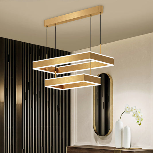 2/3 Tiers Square/Rectangle Pendant Light Postmodern Acrylic Gold Finish LED Chandelier for Living Room Gold 2 Tiers Rectangle