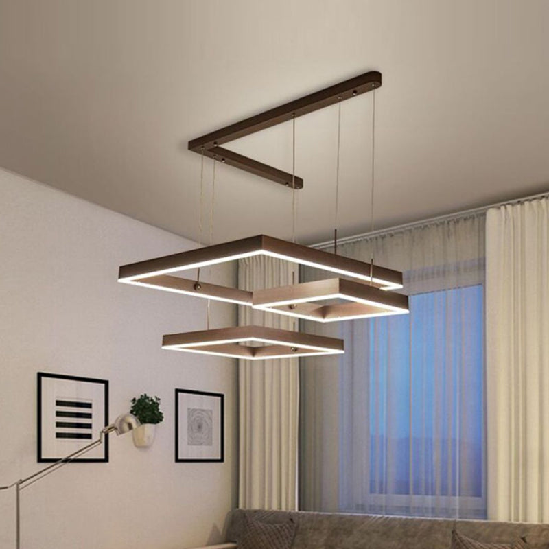 2/3-Tiered Square LED Drop Pendant Simple Metal Bedroom Chandelier Light in Coffee Coffee 3 Tiers Clearhalo 'Ceiling Lights' 'Chandeliers' 'Modern Chandeliers' 'Modern' Lighting' 1968613