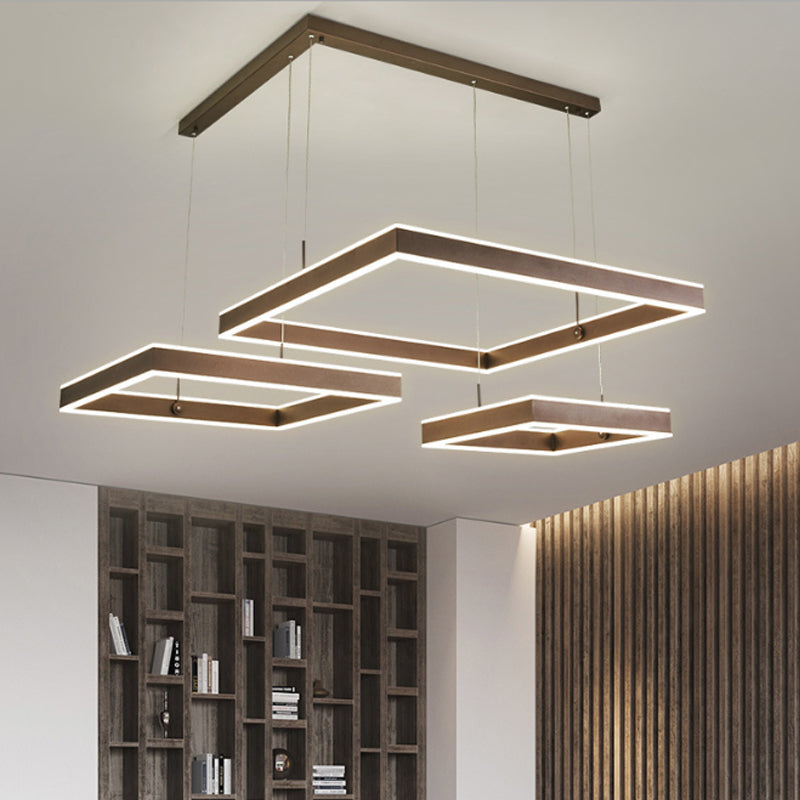 2/3-Tiered Square LED Drop Pendant Simple Metal Bedroom Chandelier Light in Coffee Clearhalo 'Ceiling Lights' 'Chandeliers' 'Modern Chandeliers' 'Modern' Lighting' 1968614