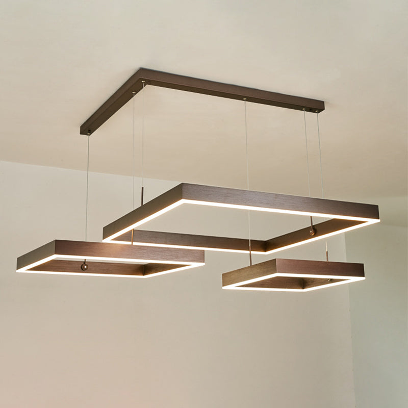 2/3-Tiered Square LED Drop Pendant Simple Metal Bedroom Chandelier Light in Coffee Clearhalo 'Ceiling Lights' 'Chandeliers' 'Modern Chandeliers' 'Modern' Lighting' 1968615