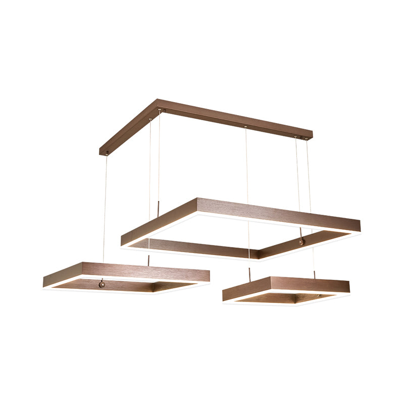 2/3-Tiered Square LED Drop Pendant Simple Metal Bedroom Chandelier Light in Coffee Clearhalo 'Ceiling Lights' 'Chandeliers' 'Modern Chandeliers' 'Modern' Lighting' 1968616