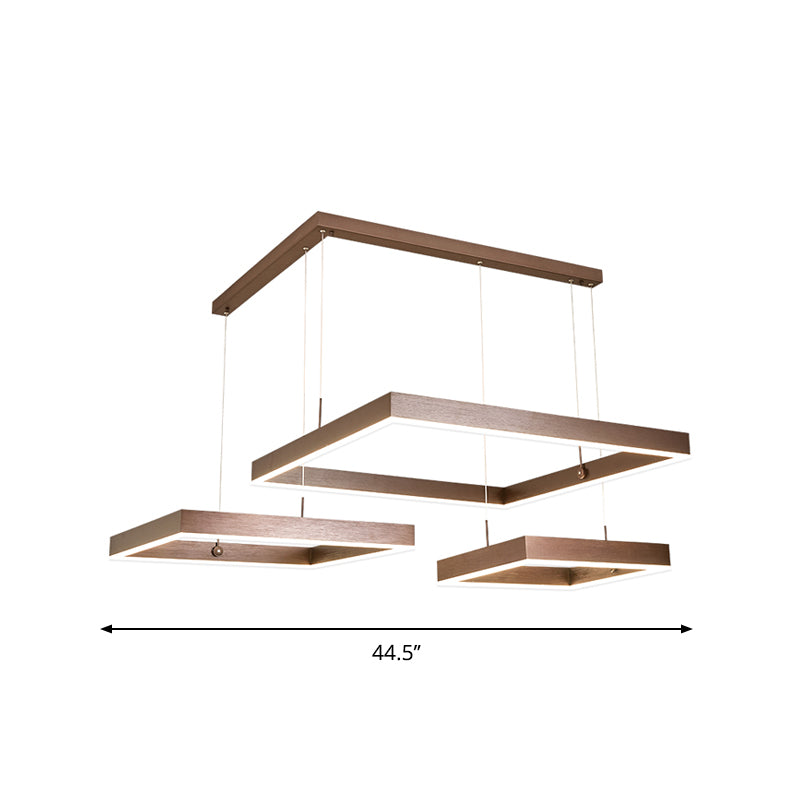 2/3-Tiered Square LED Drop Pendant Simple Metal Bedroom Chandelier Light in Coffee Clearhalo 'Ceiling Lights' 'Chandeliers' 'Modern Chandeliers' 'Modern' Lighting' 1968617