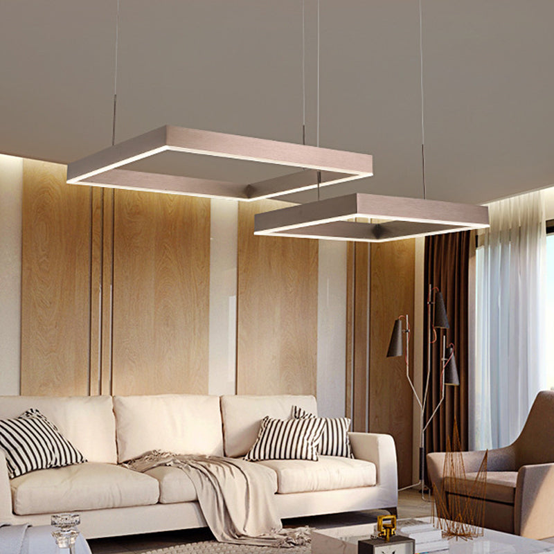2/3-Tiered Square LED Drop Pendant Simple Metal Bedroom Chandelier Light in Coffee Clearhalo 'Ceiling Lights' 'Chandeliers' 'Modern Chandeliers' 'Modern' Lighting' 1968619