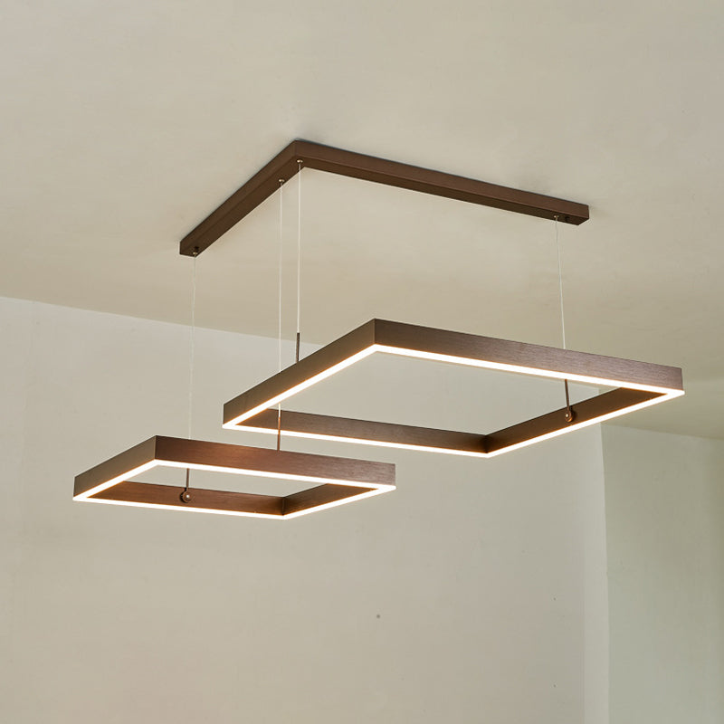 2/3-Tiered Square LED Drop Pendant Simple Metal Bedroom Chandelier Light in Coffee Clearhalo 'Ceiling Lights' 'Chandeliers' 'Modern Chandeliers' 'Modern' Lighting' 1968620