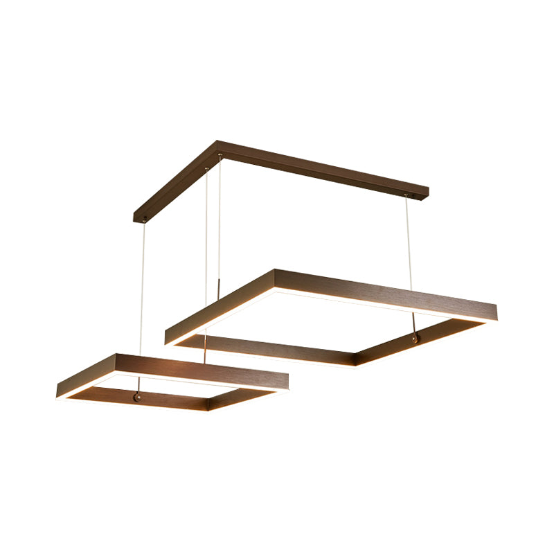 2/3-Tiered Square LED Drop Pendant Simple Metal Bedroom Chandelier Light in Coffee Clearhalo 'Ceiling Lights' 'Chandeliers' 'Modern Chandeliers' 'Modern' Lighting' 1968621