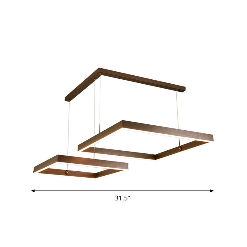 2/3-Tiered Square LED Drop Pendant Simple Metal Bedroom Chandelier Light in Coffee Clearhalo 'Ceiling Lights' 'Chandeliers' 'Modern Chandeliers' 'Modern' Lighting' 1968622