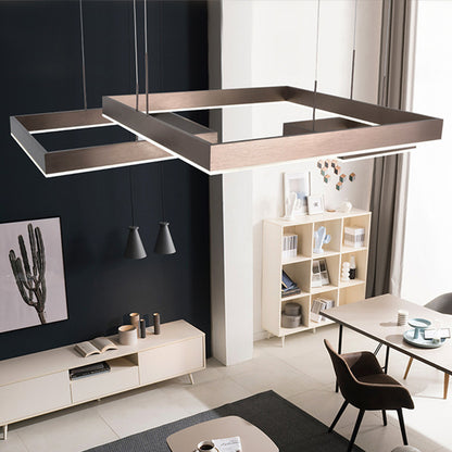 3-Square Aluminum Suspension Light Contemporary Brown LED Hanging Chandelier in Warm/White Light, Small/Large Brown Clearhalo 'Ceiling Lights' 'Chandeliers' 'Modern Chandeliers' 'Modern' Lighting' 1968623