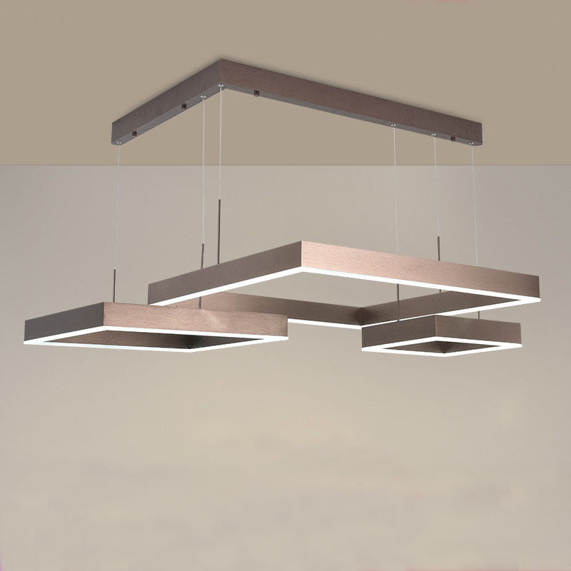 3-Square Aluminum Suspension Light Contemporary Brown LED Hanging Chandelier in Warm/White Light, Small/Large Clearhalo 'Ceiling Lights' 'Chandeliers' 'Modern Chandeliers' 'Modern' Lighting' 1968625