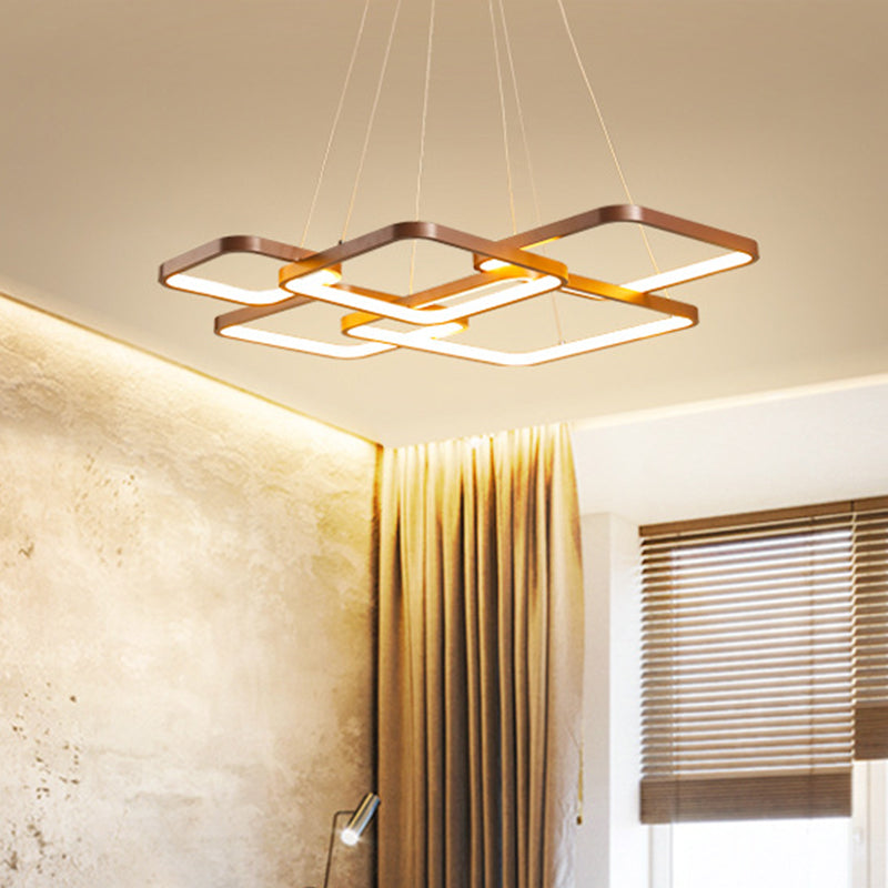 Brown 4/5 Tiered Chandelier Lighting Simplicity Acrylic Square LED Ceiling Pendant in Warm/White Light Brown 5 Tiers Clearhalo 'Ceiling Lights' 'Chandeliers' 'Modern Chandeliers' 'Modern' Lighting' 1968644