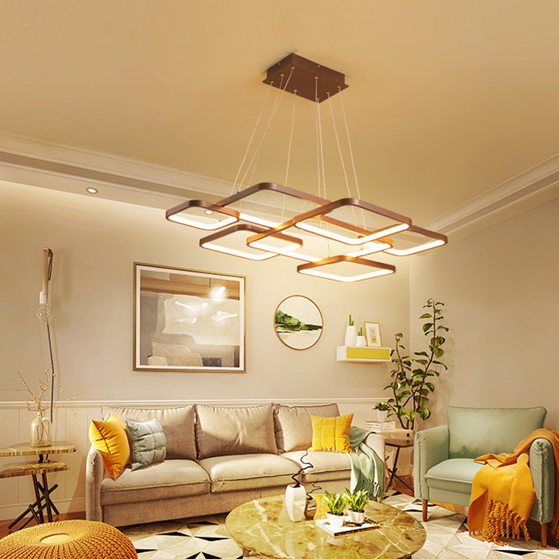 Brown 4/5 Tiered Chandelier Lighting Simplicity Acrylic Square LED Ceiling Pendant in Warm/White Light Clearhalo 'Ceiling Lights' 'Chandeliers' 'Modern Chandeliers' 'Modern' Lighting' 1968645