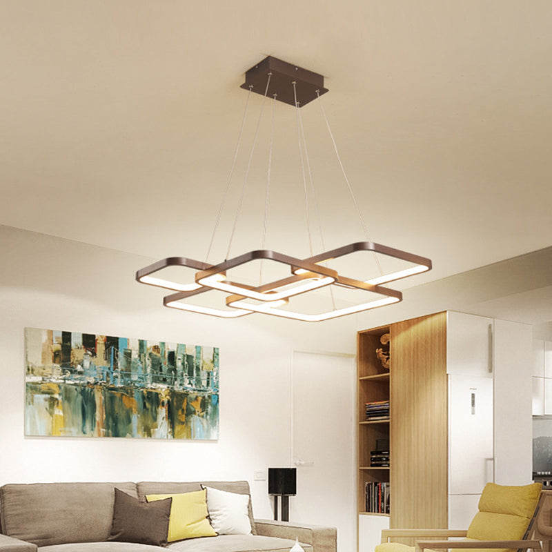 Brown 4/5 Tiered Chandelier Lighting Simplicity Acrylic Square LED Ceiling Pendant in Warm/White Light Clearhalo 'Ceiling Lights' 'Chandeliers' 'Modern Chandeliers' 'Modern' Lighting' 1968646