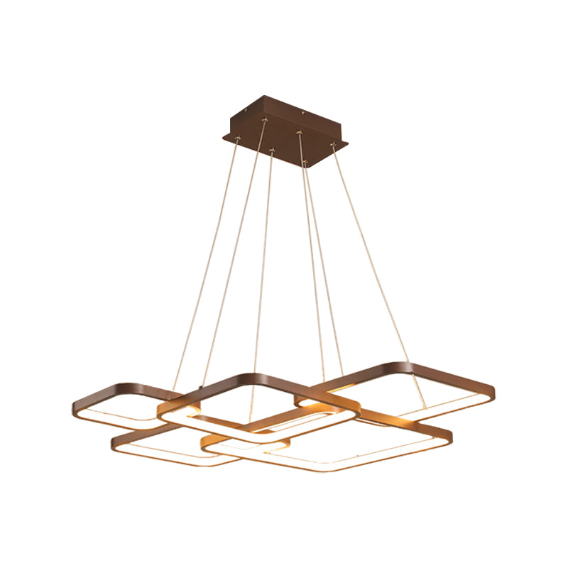 Brown 4/5 Tiered Chandelier Lighting Simplicity Acrylic Square LED Ceiling Pendant in Warm/White Light Clearhalo 'Ceiling Lights' 'Chandeliers' 'Modern Chandeliers' 'Modern' Lighting' 1968647