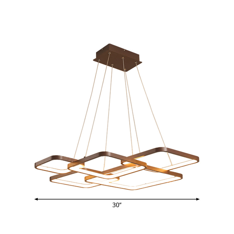 Brown 4/5 Tiered Chandelier Lighting Simplicity Acrylic Square LED Ceiling Pendant in Warm/White Light Clearhalo 'Ceiling Lights' 'Chandeliers' 'Modern Chandeliers' 'Modern' Lighting' 1968648