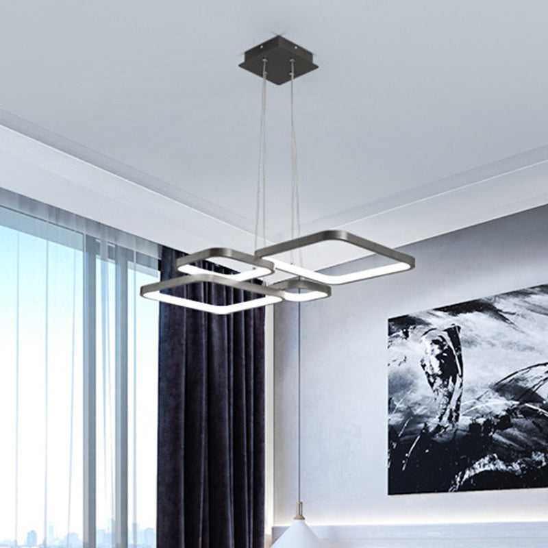 Brown 4/5 Tiered Chandelier Lighting Simplicity Acrylic Square LED Ceiling Pendant in Warm/White Light Brown 4 Tiers Clearhalo 'Ceiling Lights' 'Chandeliers' 'Modern Chandeliers' 'Modern' Lighting' 1968649