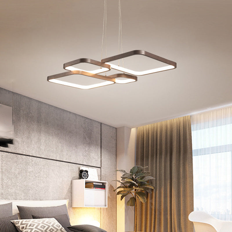Brown 4/5 Tiered Chandelier Lighting Simplicity Acrylic Square LED Ceiling Pendant in Warm/White Light Clearhalo 'Ceiling Lights' 'Chandeliers' 'Modern Chandeliers' 'Modern' Lighting' 1968650