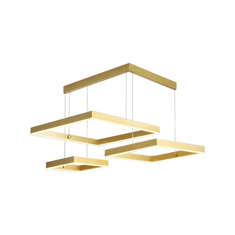3-Head Living Room LED Pendant Light Minimalist Gold/Coffee Chandelier with Square Acrylic Shade, Warm/White Light Gold Clearhalo 'Ceiling Lights' 'Chandeliers' 'Modern Chandeliers' 'Modern' Lighting' 1968659