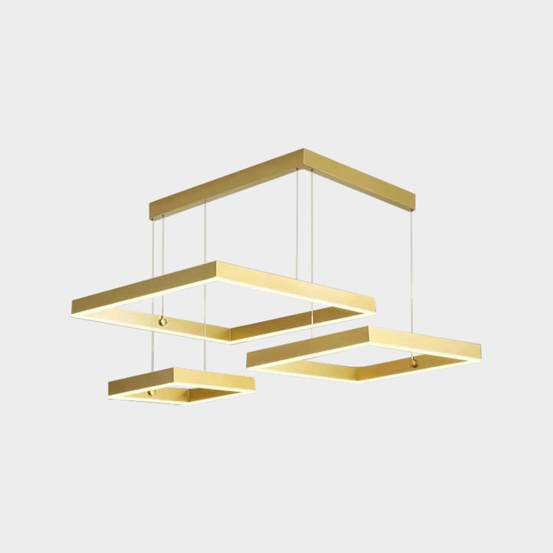 3-Head Living Room LED Pendant Light Minimalist Gold/Coffee Chandelier with Square Acrylic Shade, Warm/White Light Clearhalo 'Ceiling Lights' 'Chandeliers' 'Modern Chandeliers' 'Modern' Lighting' 1968661