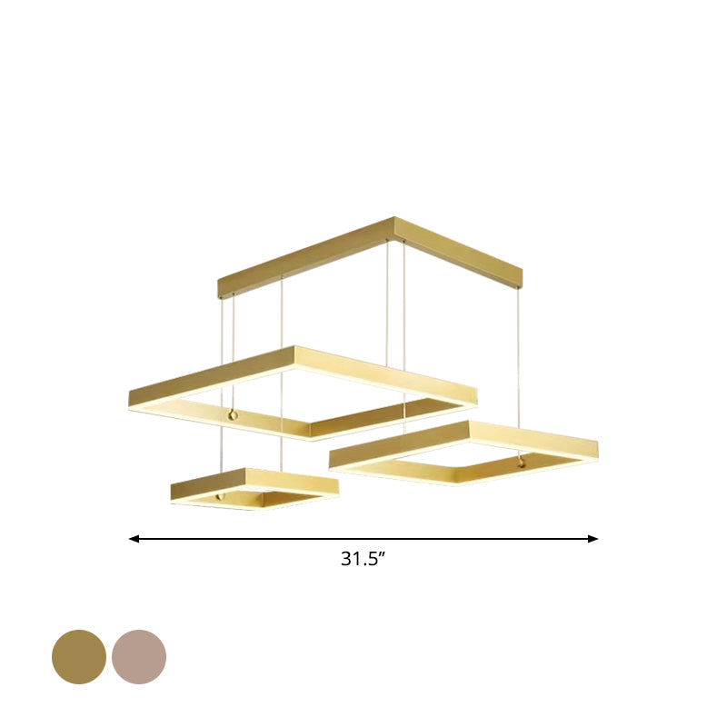 3-Head Living Room LED Pendant Light Minimalist Gold/Coffee Chandelier with Square Acrylic Shade, Warm/White Light Clearhalo 'Ceiling Lights' 'Chandeliers' 'Modern Chandeliers' 'Modern' Lighting' 1968662