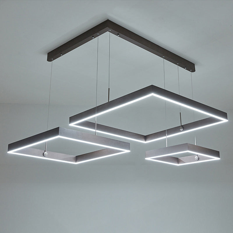 3-Head Living Room LED Pendant Light Minimalist Gold/Coffee Chandelier with Square Acrylic Shade, Warm/White Light Clearhalo 'Ceiling Lights' 'Chandeliers' 'Modern Chandeliers' 'Modern' Lighting' 1968665