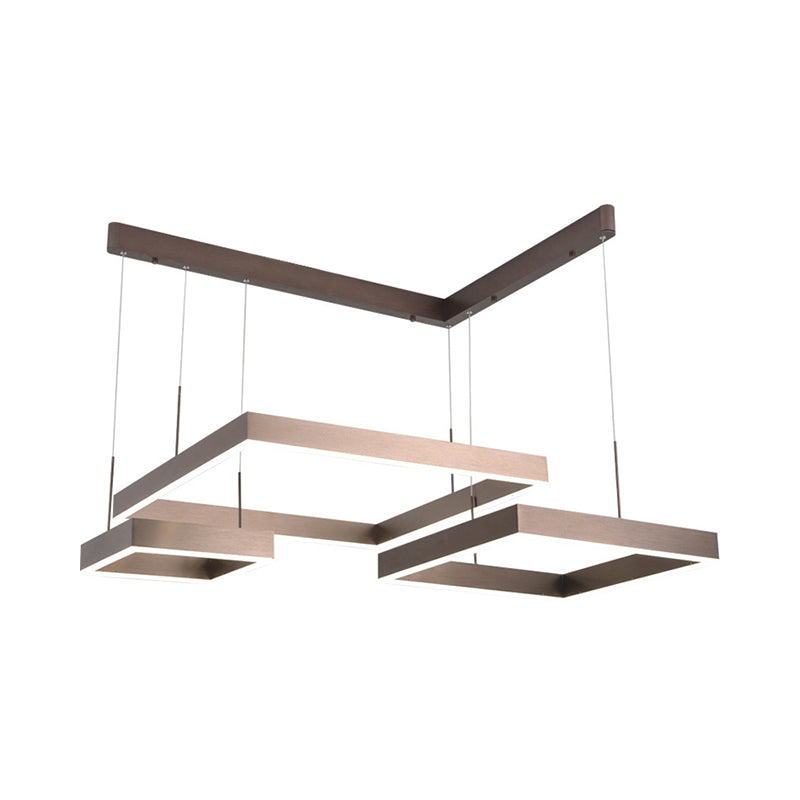 3-Head Living Room LED Pendant Light Minimalist Gold/Coffee Chandelier with Square Acrylic Shade, Warm/White Light Clearhalo 'Ceiling Lights' 'Chandeliers' 'Modern Chandeliers' 'Modern' Lighting' 1968666