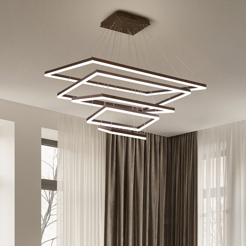 Rectangular 3/4/5 Tiers Hanging Pendant Contemporary Acrylic Coffee LED Chandelier Lamp Coffee 5 Tiers Clearhalo 'Ceiling Lights' 'Chandeliers' 'Modern Chandeliers' 'Modern' Lighting' 1968667