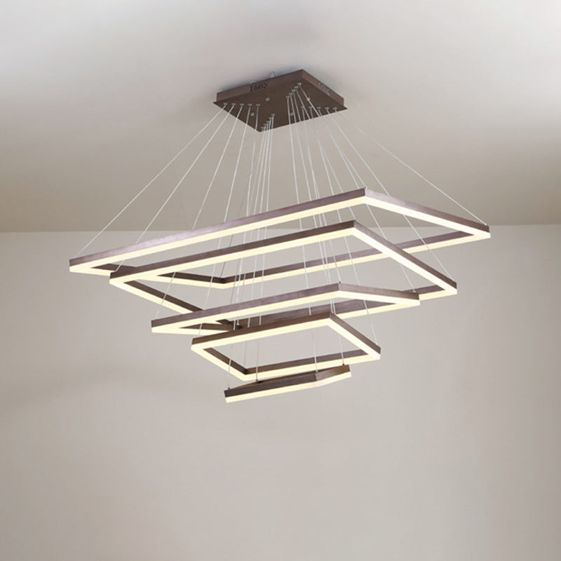 Rectangular 3/4/5 Tiers Hanging Pendant Contemporary Acrylic Coffee LED Chandelier Lamp Clearhalo 'Ceiling Lights' 'Chandeliers' 'Modern Chandeliers' 'Modern' Lighting' 1968669