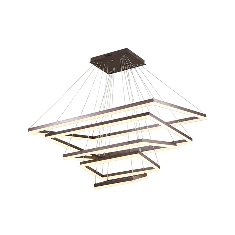 Rectangular 3/4/5 Tiers Hanging Pendant Contemporary Acrylic Coffee LED Chandelier Lamp Clearhalo 'Ceiling Lights' 'Chandeliers' 'Modern Chandeliers' 'Modern' Lighting' 1968670