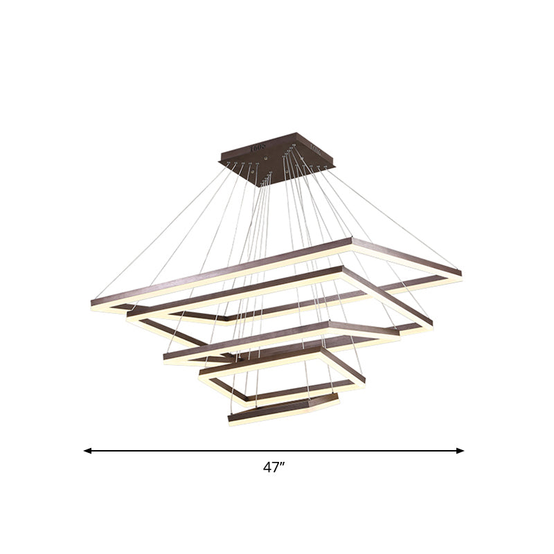 Rectangular 3/4/5 Tiers Hanging Pendant Contemporary Acrylic Coffee LED Chandelier Lamp Clearhalo 'Ceiling Lights' 'Chandeliers' 'Modern Chandeliers' 'Modern' Lighting' 1968671