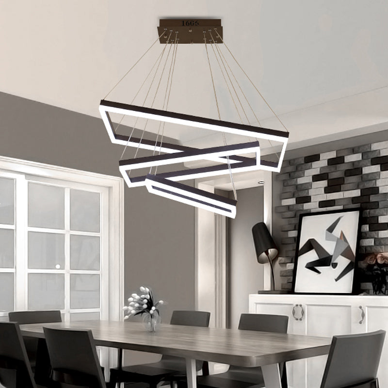 Rectangular 3/4/5 Tiers Hanging Pendant Contemporary Acrylic Coffee LED Chandelier Lamp Coffee 3 Tiers Clearhalo 'Ceiling Lights' 'Chandeliers' 'Modern Chandeliers' 'Modern' Lighting' 1968672