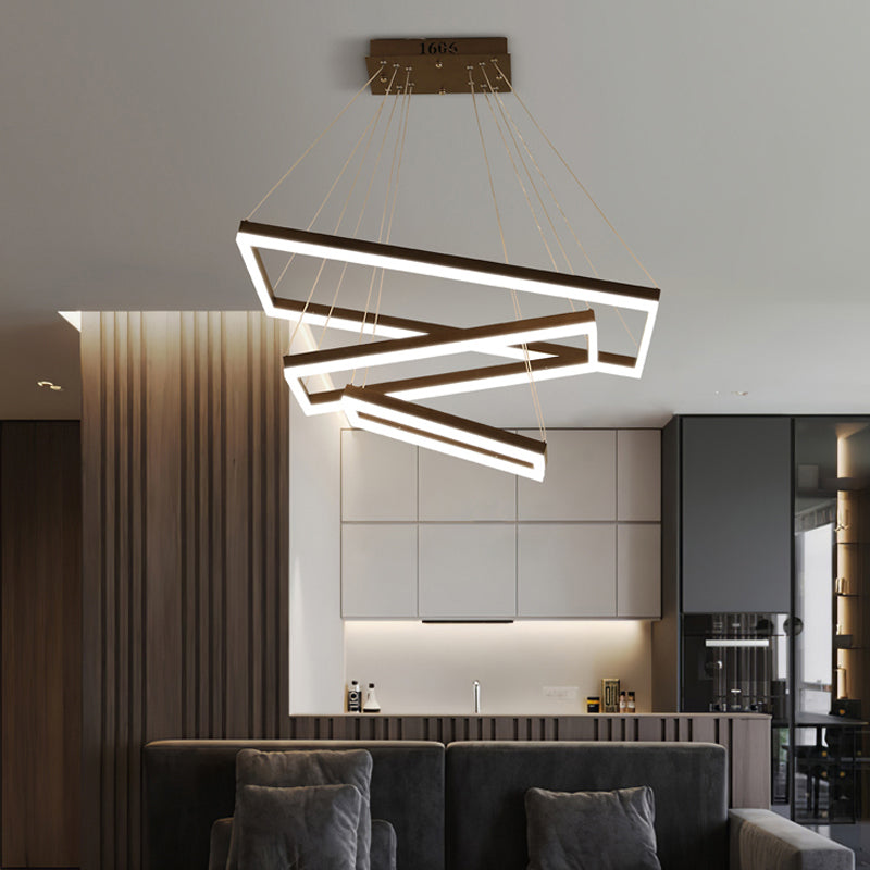 Rectangular 3/4/5 Tiers Hanging Pendant Contemporary Acrylic Coffee LED Chandelier Lamp Clearhalo 'Ceiling Lights' 'Chandeliers' 'Modern Chandeliers' 'Modern' Lighting' 1968673