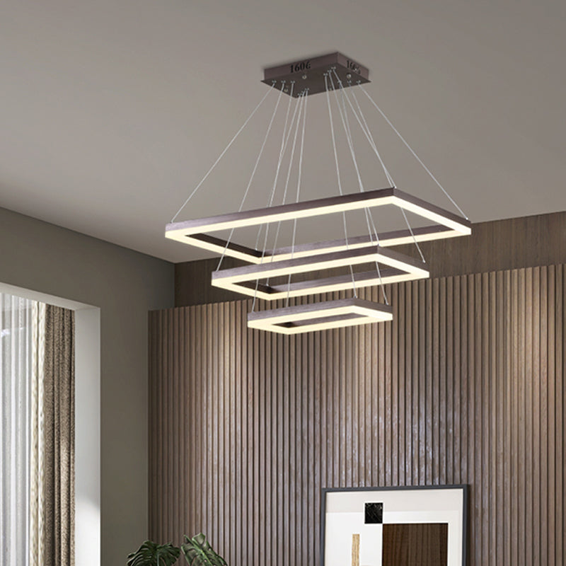 Rectangular 3/4/5 Tiers Hanging Pendant Contemporary Acrylic Coffee LED Chandelier Lamp Clearhalo 'Ceiling Lights' 'Chandeliers' 'Modern Chandeliers' 'Modern' Lighting' 1968674