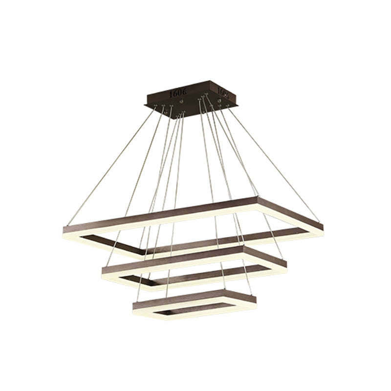 Rectangular 3/4/5 Tiers Hanging Pendant Contemporary Acrylic Coffee LED Chandelier Lamp Clearhalo 'Ceiling Lights' 'Chandeliers' 'Modern Chandeliers' 'Modern' Lighting' 1968675