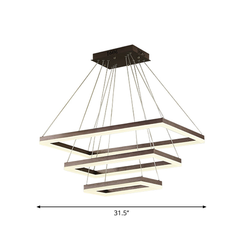 Rectangular 3/4/5 Tiers Hanging Pendant Contemporary Acrylic Coffee LED Chandelier Lamp Clearhalo 'Ceiling Lights' 'Chandeliers' 'Modern Chandeliers' 'Modern' Lighting' 1968676