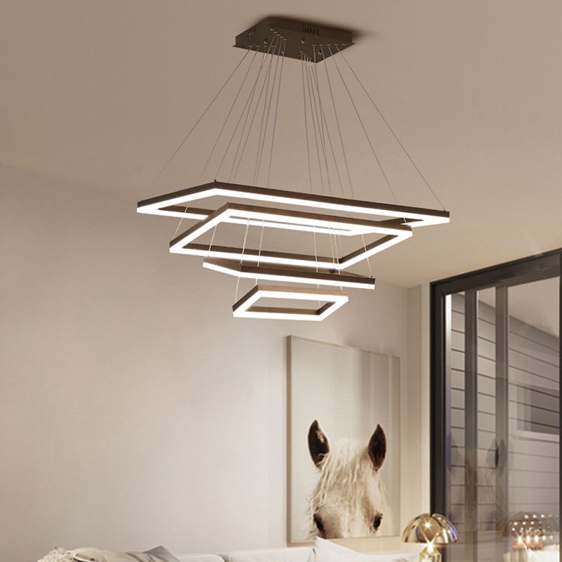 Rectangular 3/4/5 Tiers Hanging Pendant Contemporary Acrylic Coffee LED Chandelier Lamp Coffee 4 Tiers Clearhalo 'Ceiling Lights' 'Chandeliers' 'Modern Chandeliers' 'Modern' Lighting' 1968677