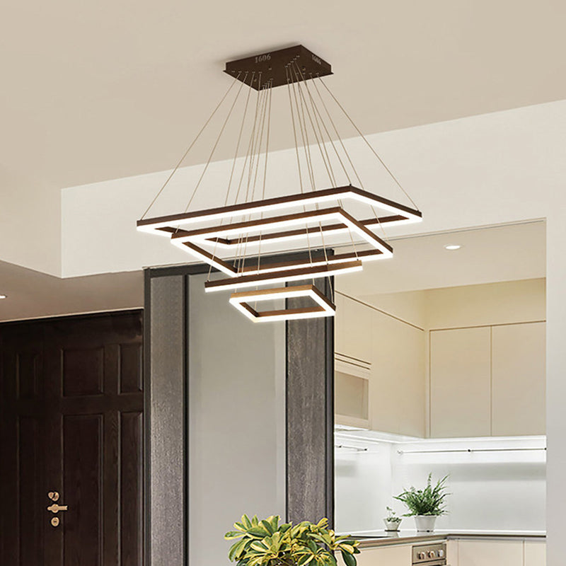 Rectangular 3/4/5 Tiers Hanging Pendant Contemporary Acrylic Coffee LED Chandelier Lamp Clearhalo 'Ceiling Lights' 'Chandeliers' 'Modern Chandeliers' 'Modern' Lighting' 1968678