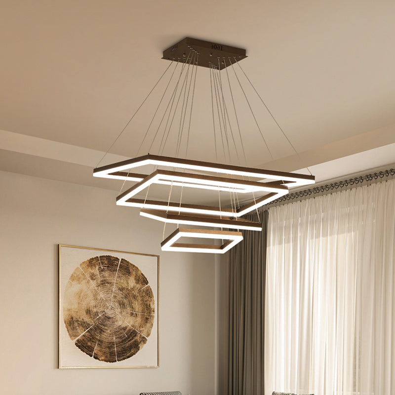 Rectangular 3/4/5 Tiers Hanging Pendant Contemporary Acrylic Coffee LED Chandelier Lamp Clearhalo 'Ceiling Lights' 'Chandeliers' 'Modern Chandeliers' 'Modern' Lighting' 1968679
