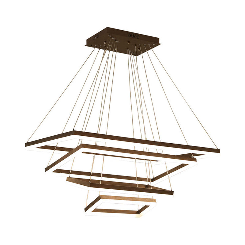 Rectangular 3/4/5 Tiers Hanging Pendant Contemporary Acrylic Coffee LED Chandelier Lamp Clearhalo 'Ceiling Lights' 'Chandeliers' 'Modern Chandeliers' 'Modern' Lighting' 1968680