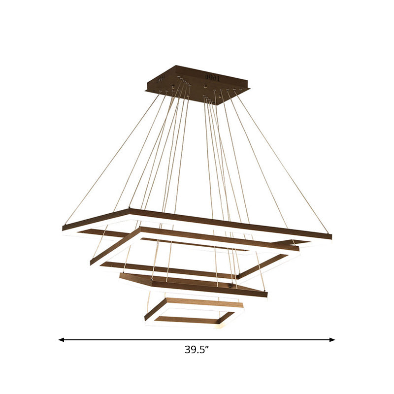 Rectangular 3/4/5 Tiers Hanging Pendant Contemporary Acrylic Coffee LED Chandelier Lamp Clearhalo 'Ceiling Lights' 'Chandeliers' 'Modern Chandeliers' 'Modern' Lighting' 1968681